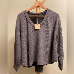 Blu Pepper Charcoal Ribbed Knit Top